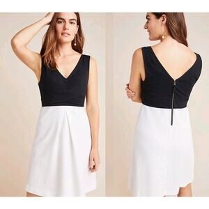 Maeve Anthropologie Color Block Fit & Flare Dress Black White Womens 8